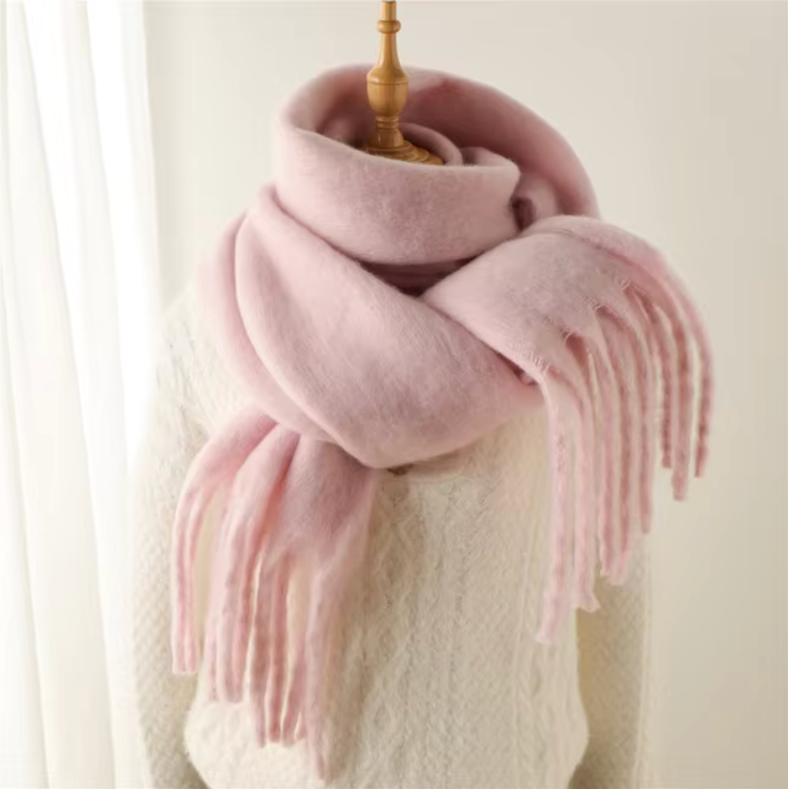Women's cashmere-like winter scarf pashmina style solid color with long fringe wrap