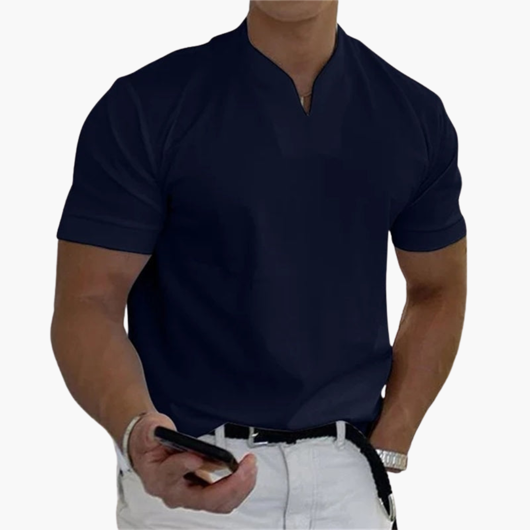 Men's slim fit short sleeve V-neck shirt, breathable moisture-wicking fabric, perfect for gym and summer