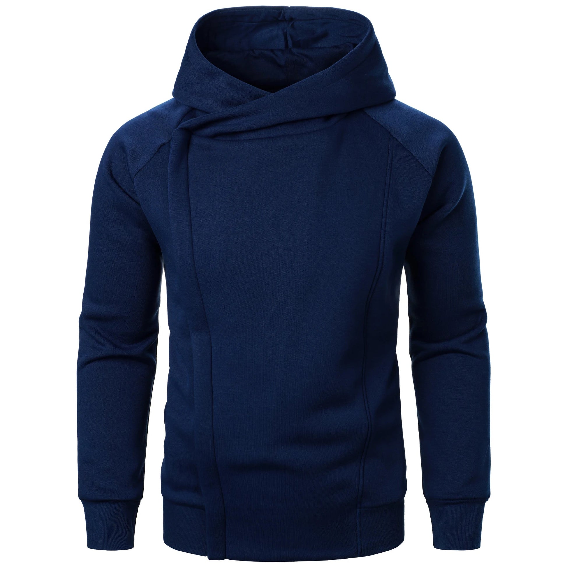 Charcoal zip hoodie tailored fit sculpted asymmetric crossover hood premium cotton blend urban athletic style