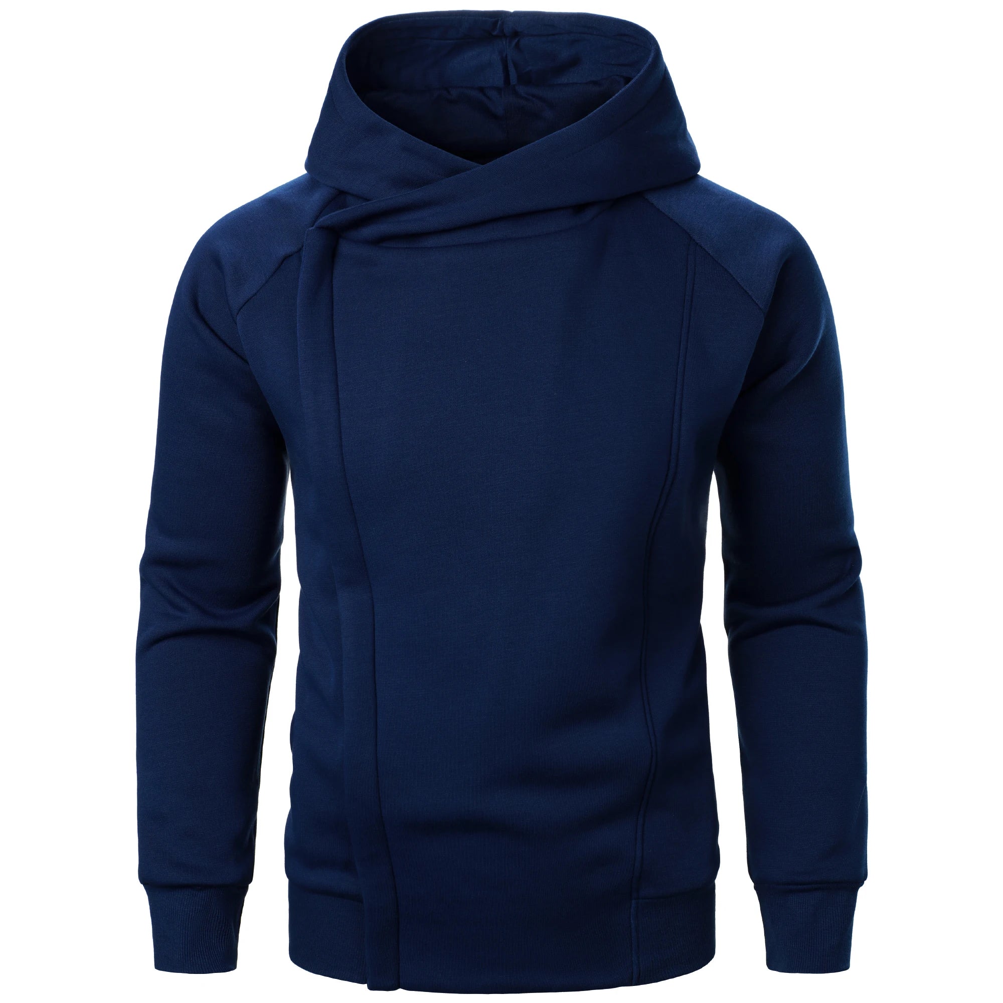 Charcoal zip hoodie tailored fit sculpted asymmetric crossover hood premium cotton blend urban athletic style