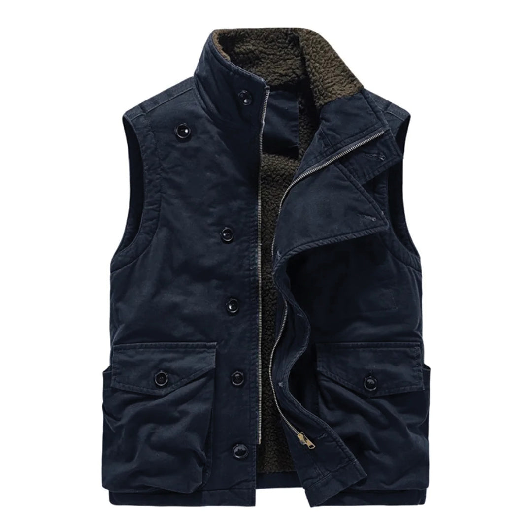 Dune unisex fleece-lined heavy cotton vest asymmetric button closure all-season warmth