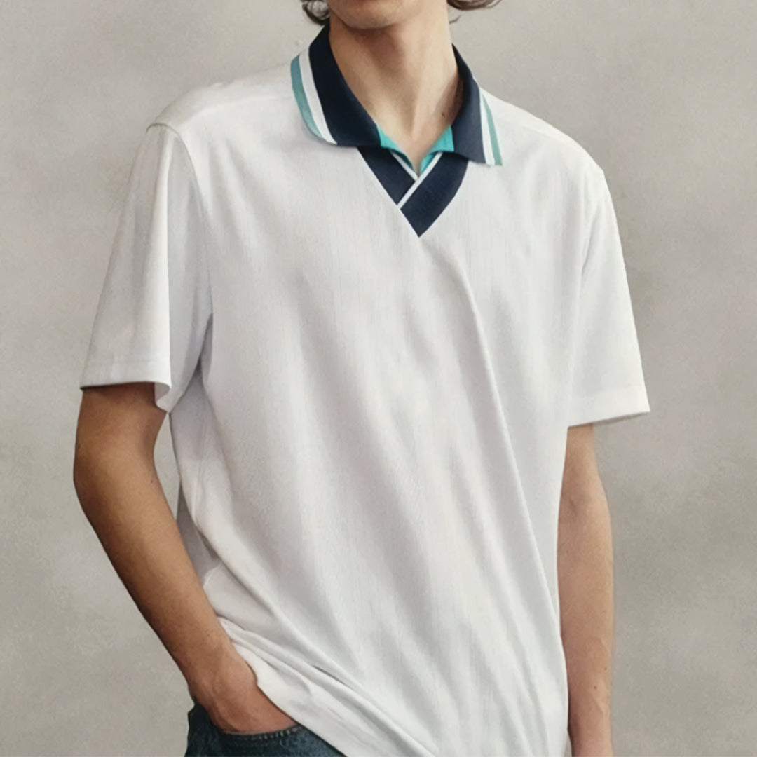 Men's vintage pinstripe polo shirt mesh breathable turn-down collar sport-inspired athletic fit