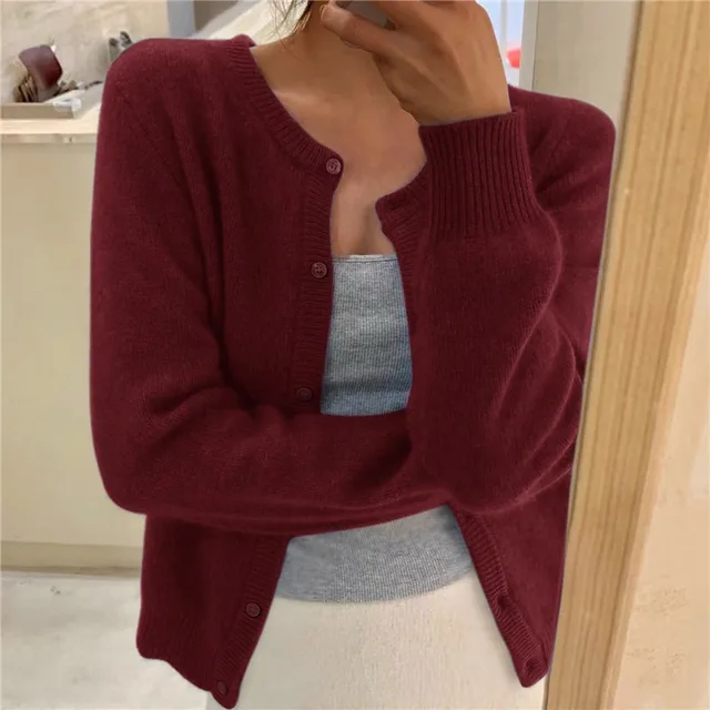 Women's cozy beige button-up winter cardigan relaxed fit long sleeve everyday layering style