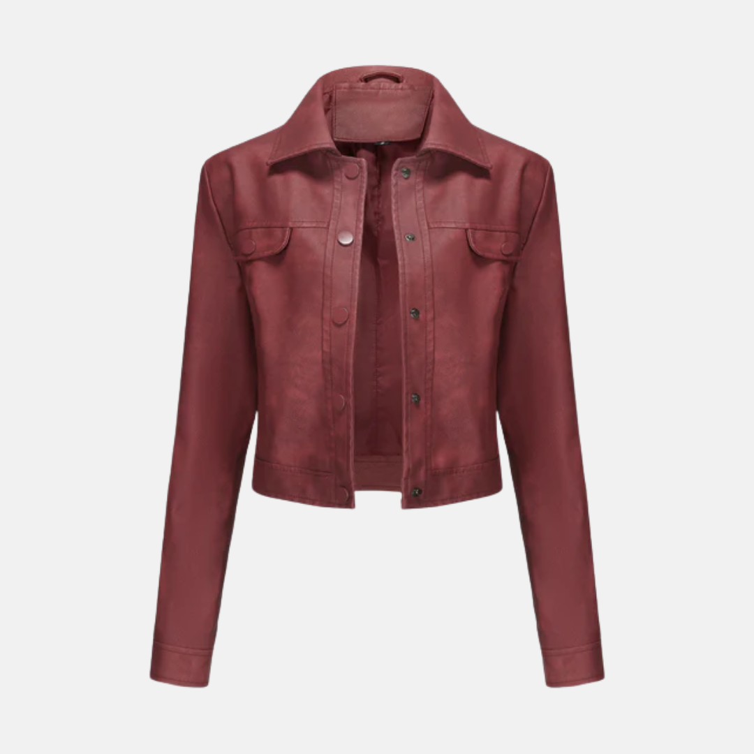Women's cropped jacket structured fit woven texture snap front point collar chic versatile layer