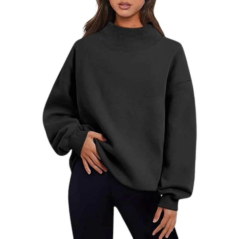 Loose unisex long sleeve pullover in minimalist style, soft relaxed-fit fabric for warmth without bulk