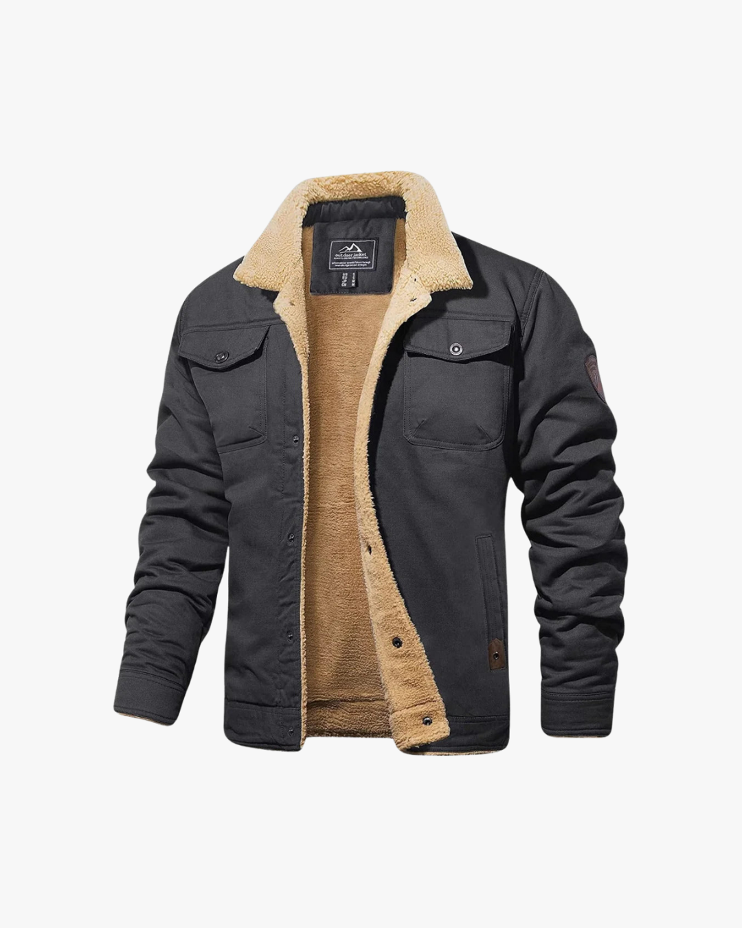 Men's sherpa lined bomber jacket cold weather insulated button-front cozy everyday style