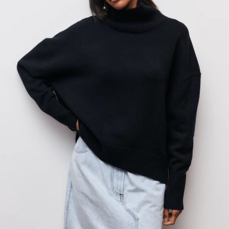 Women's Sophie soft knit turtleneck sweater in cozy merino wool blend with structured high neck
