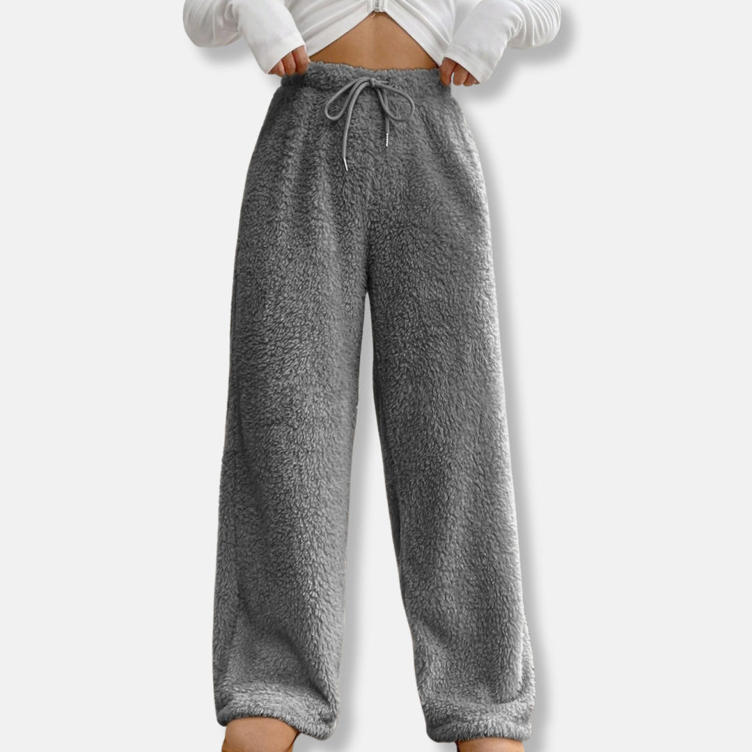 Women's plush fleece lounge pants wide-leg loose fit drawstring waist cozy home comfort