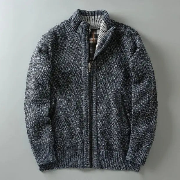 Nordic wool blend zip-up cardigan unisex ribbed knit hip-length casual everyday Scandinavian style
