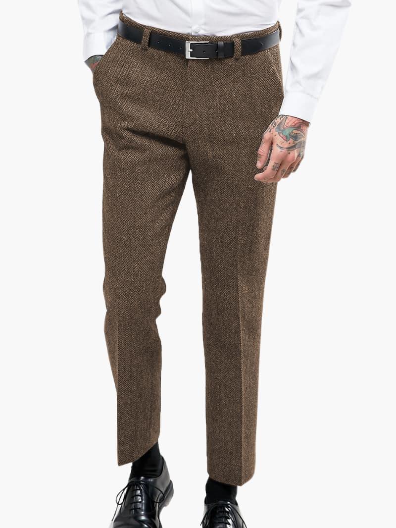 Men's vintage tweed trousers slim tailored fit retro-inspired texture for office and festive wear
