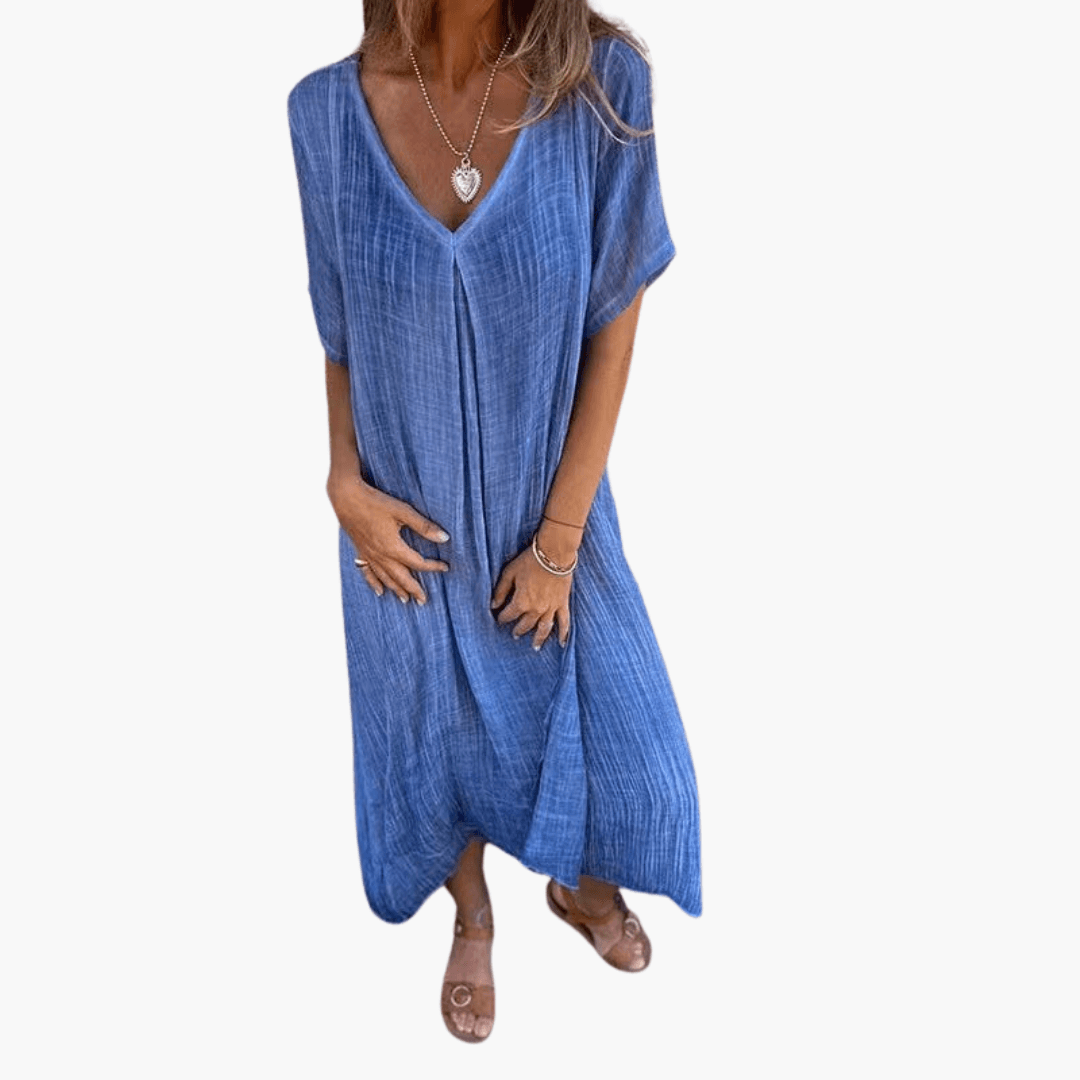 Women's loose fit V-neck summer dress, breathable lightweight fabric, ideal for beach vacation wear