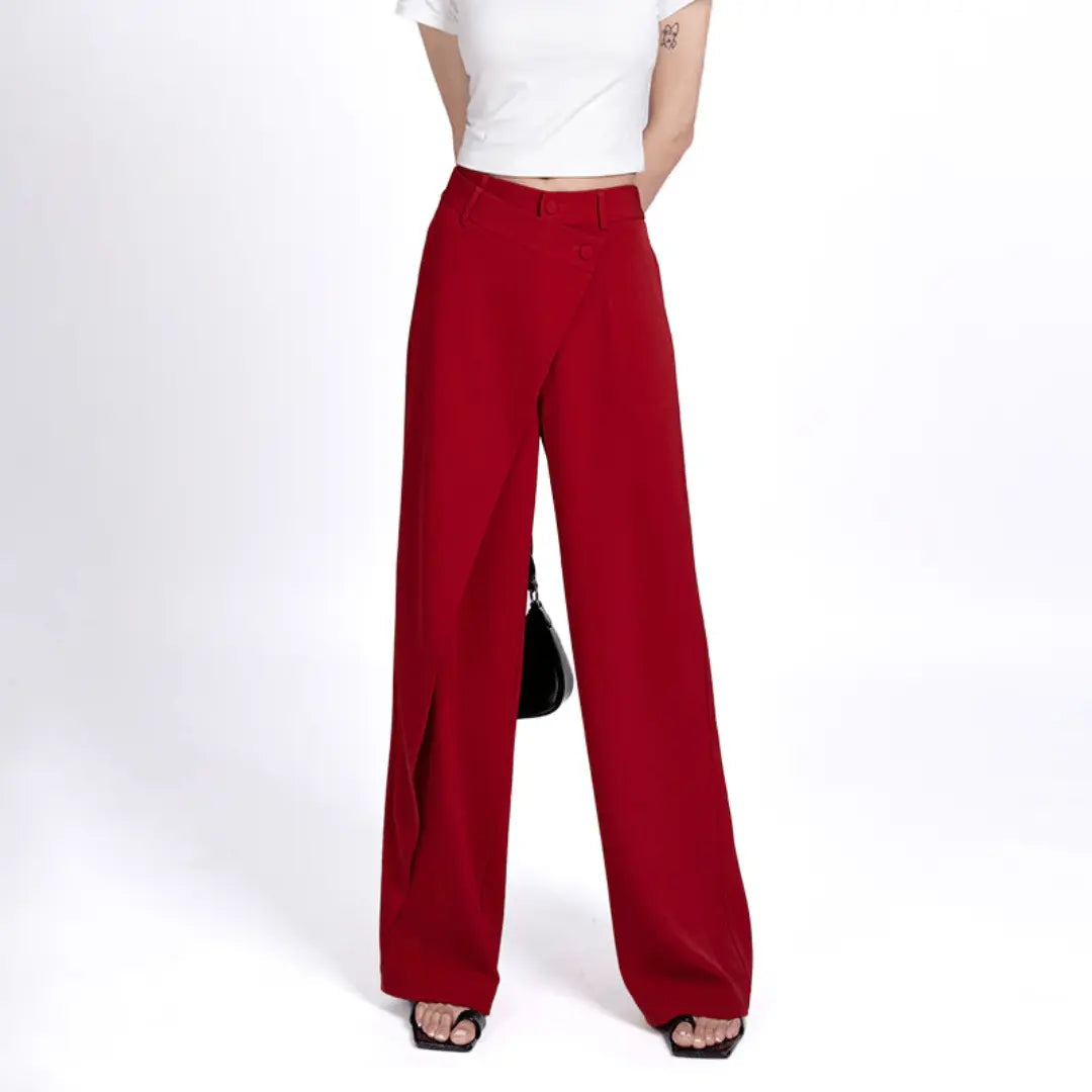 Isabella Vionnet Paloma wide-leg pants high-rise asymmetric silhouette luxe Bemberg rayon blend