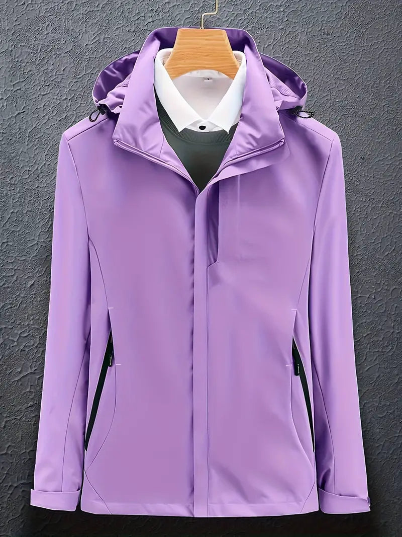 Women's winter hooded jacket zip closure cozy warm practical cold weather style