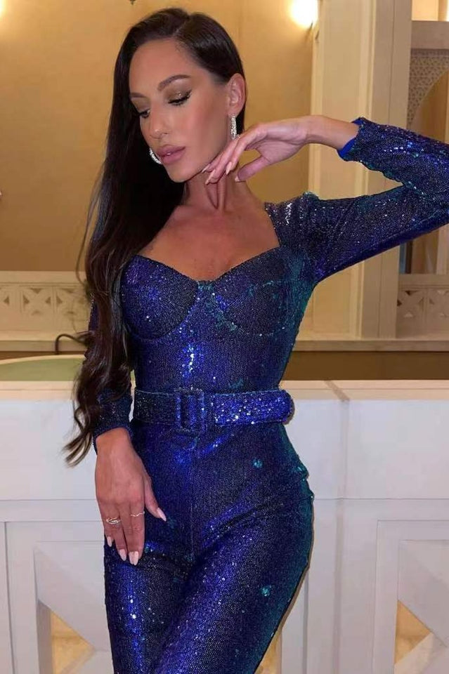 Women's sparkling jumpsuit glamorous sculpted silhouette comfortable elegant one-piece for evenings