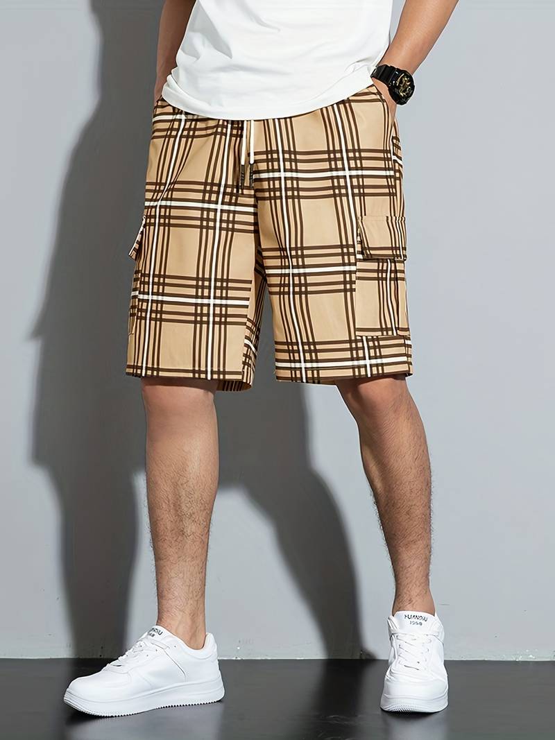 Men's classic checked shorts with side pockets, relaxed summer fit in timeless plaid pattern