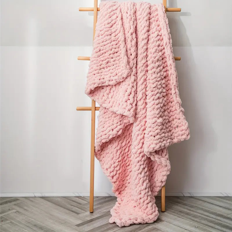 Chunky knit chenille throw blanket handwoven ultra-soft oversized braided cozy home lounging