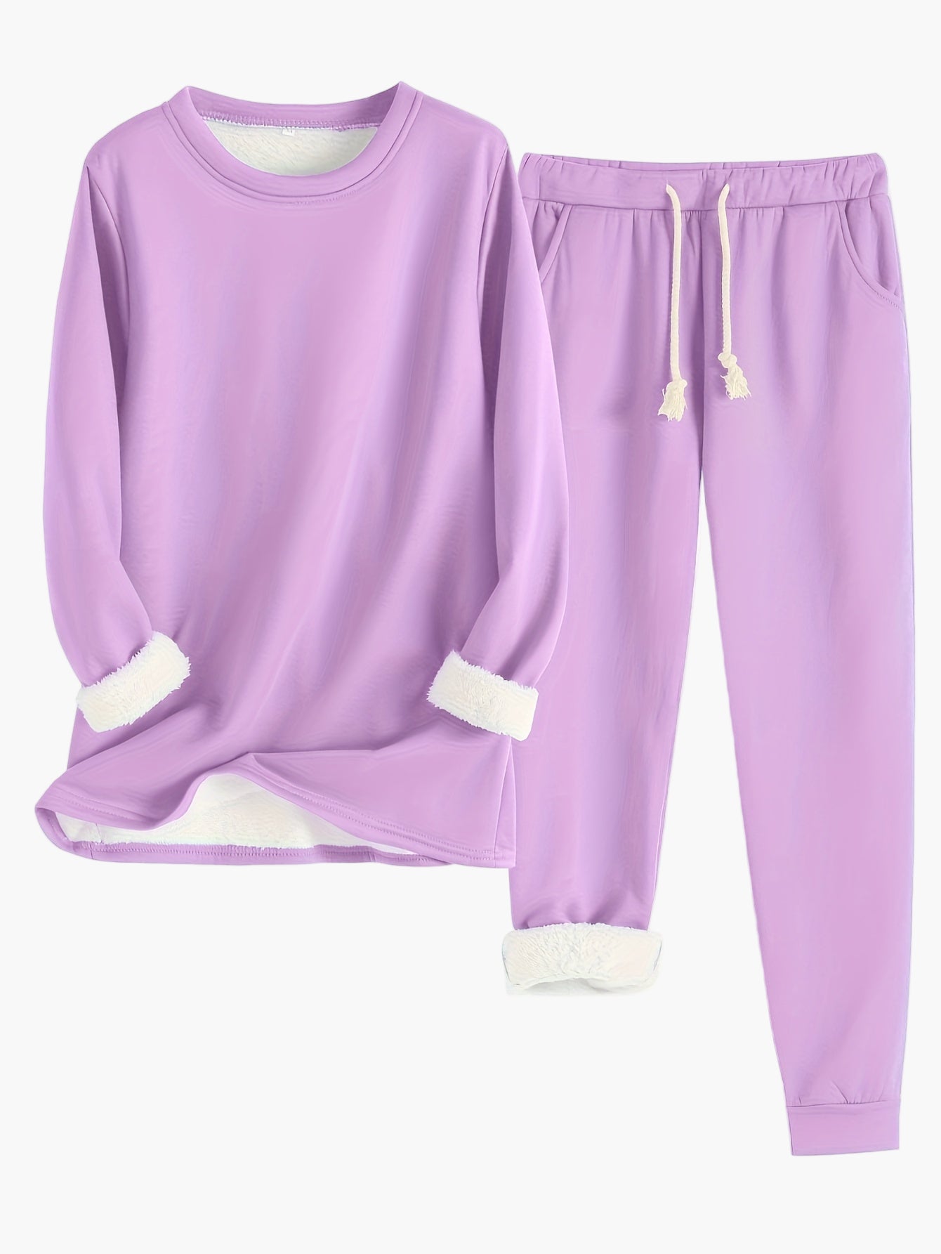 Women's two-piece lounge set soft fabric relaxed fit round neckline elastic waistband homewear