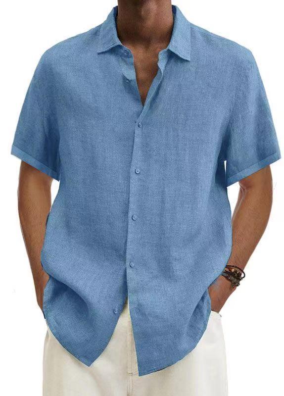 Men's solid color cotton V-neck shirt with Japanese-inspired minimalist cut for modern versatile style