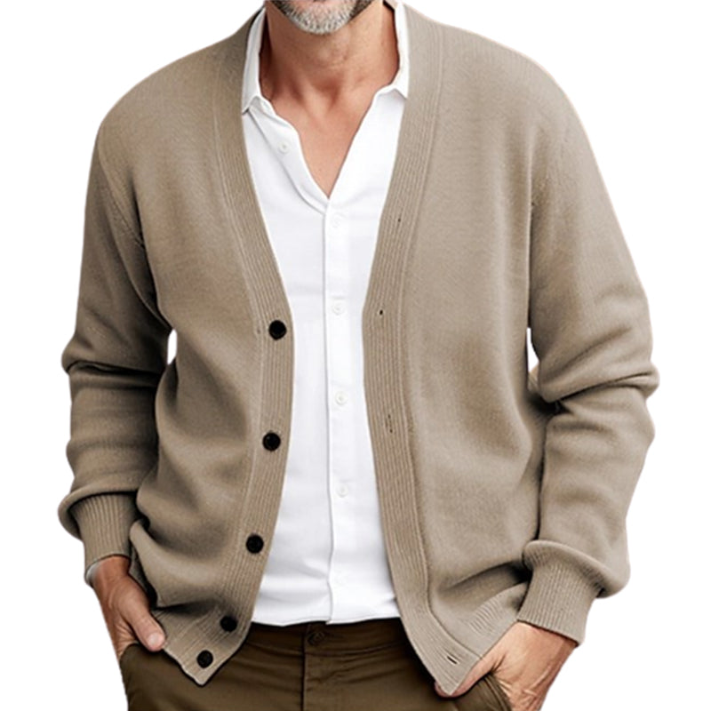 Men's classic knit V-neck sweater with button placket, versatile layering piece for everyday wear