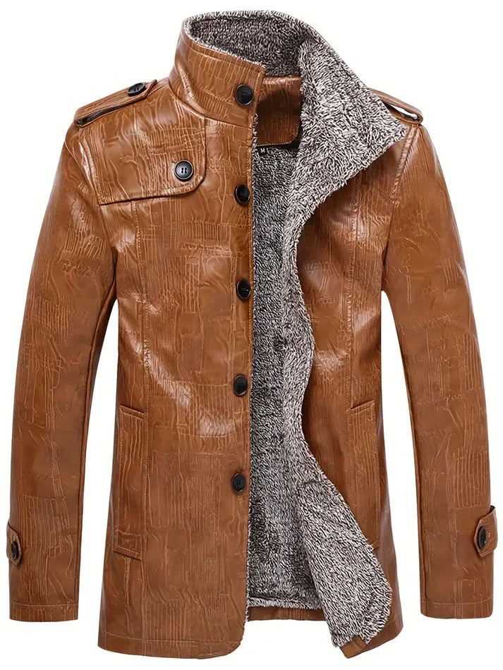 Taliesin men's brown leather jacket fleece-lined classic outerwear warm durable slim fit