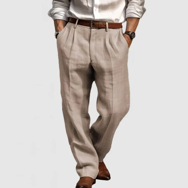 Adriano men's cotton linen straight-leg casual pants in neutral tones, breathable everyday wear