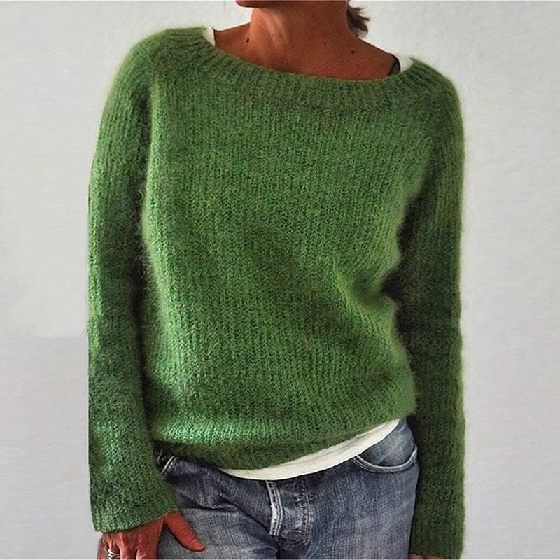 Unisex solid color crew neck acrylic knit sweater, cozy soft casual fit for autumn winter daily wear