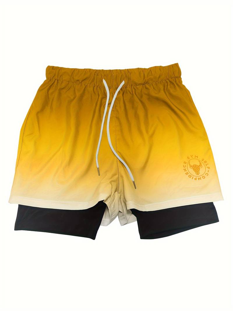 Men's 2-in-1 ombre activewear shorts double-layer versatile design for all-day comfort