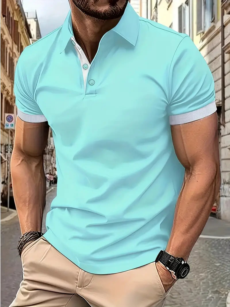 Men's two-tone colorblock casual shirt with relaxed fit and easy-care premium fabric for all-day comfort