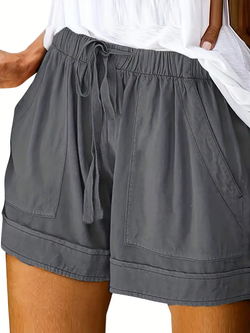 Men's relaxed cotton blend shorts with elastic waistband, patch pockets, casual weekend style