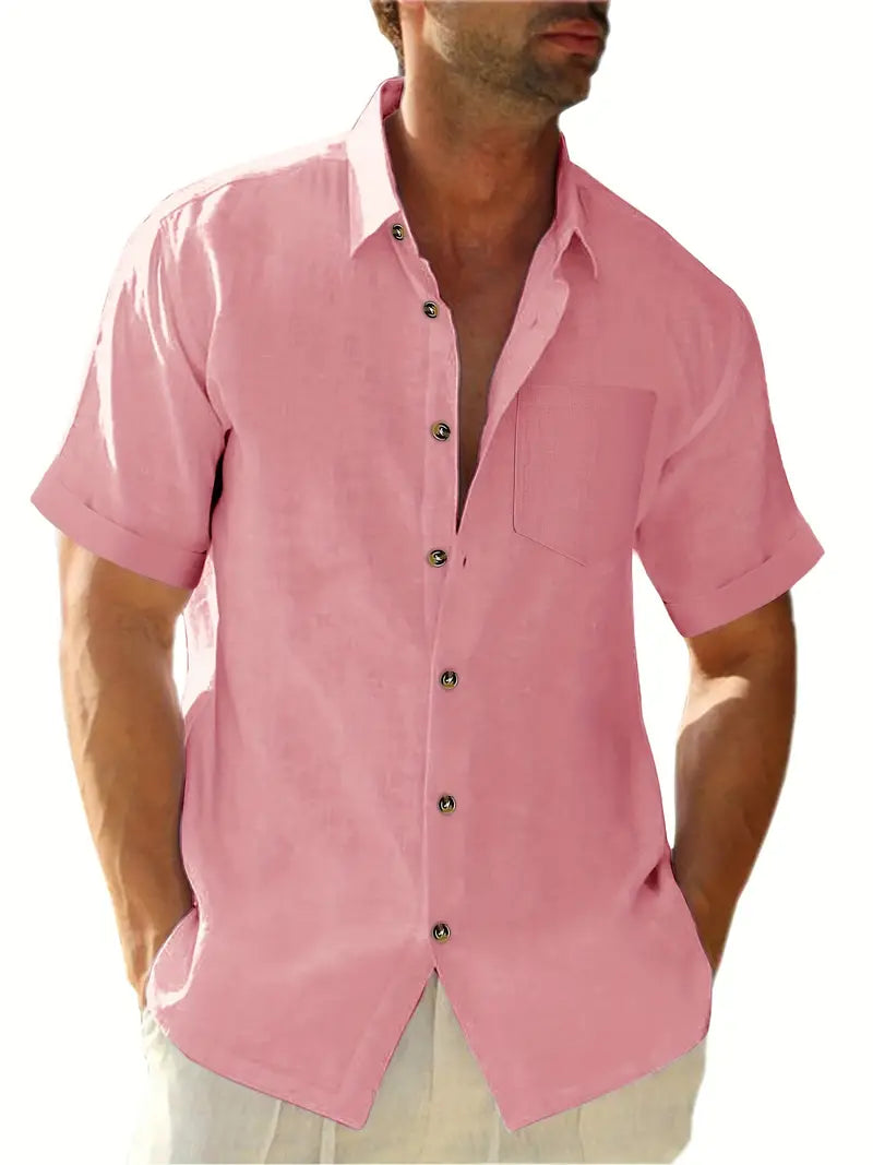 Men's slim fit short sleeve casual shirt in versatile colorway with contemporary detailing for everyday wear