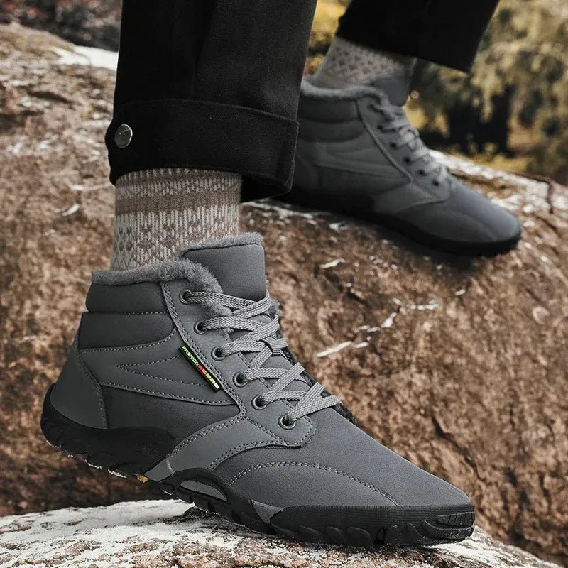 Unisex fleece-lined winter boots with barefoot sole arch support in cozy couple-matching style