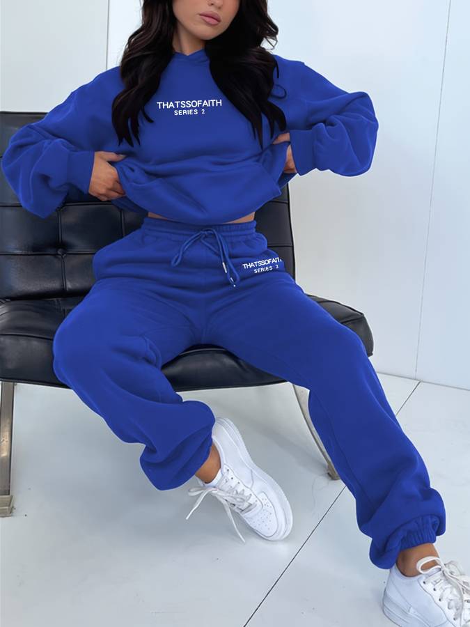 Women's relaxed-fit hooded two-piece tracksuit set with elastic waistband for casual all-day comfort