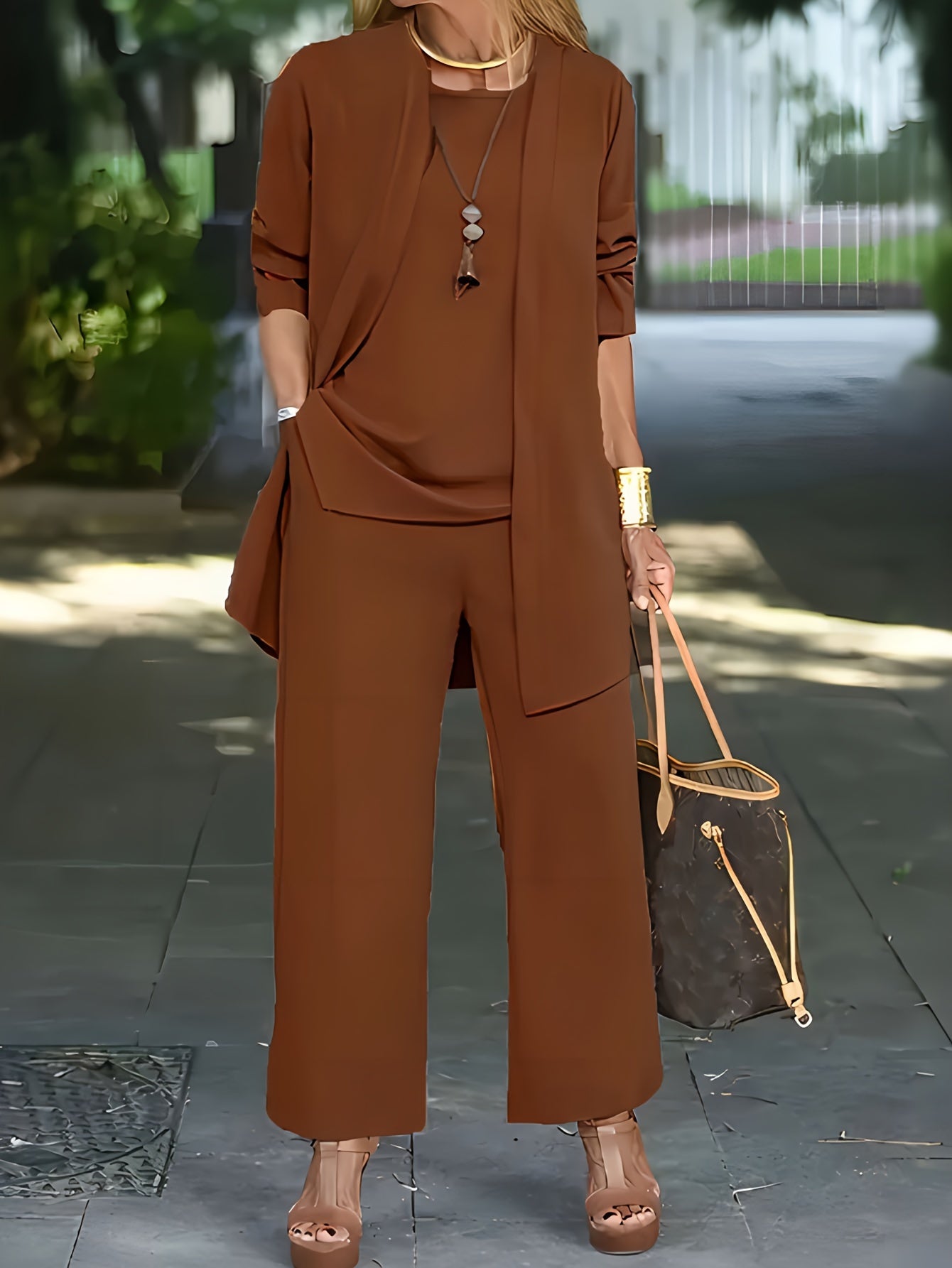 Women's elegant three-piece set chic jacket top pants versatile office-to-evening polished silhouette
