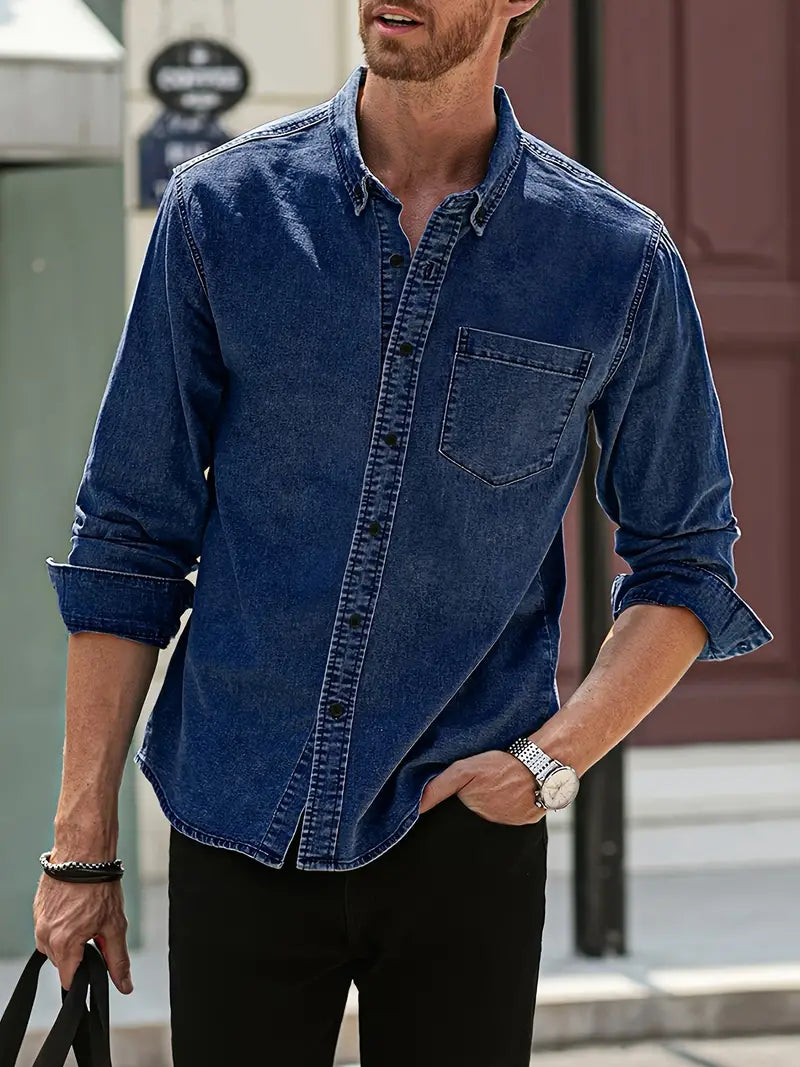 Men's Marius casual elegant denim shirt, durable breathable fabric, timeless smart-casual design