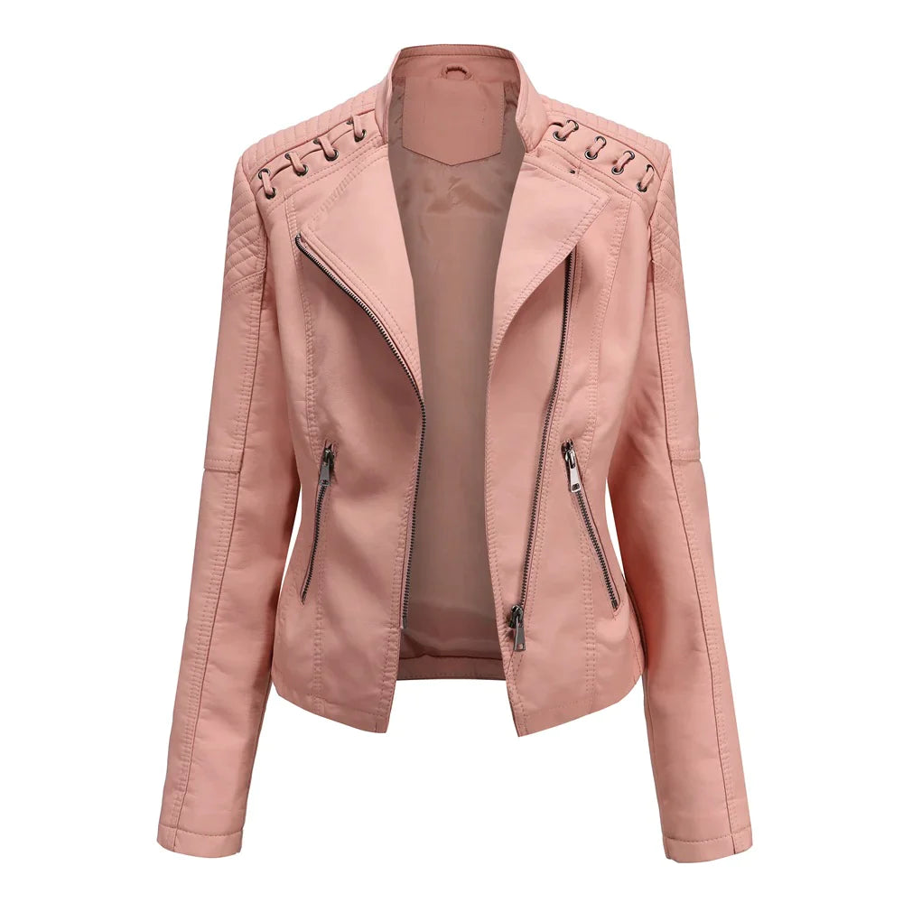 Women's fitted perfecto jacket Petra in timeless chic style, sleek silhouette all-season essential
