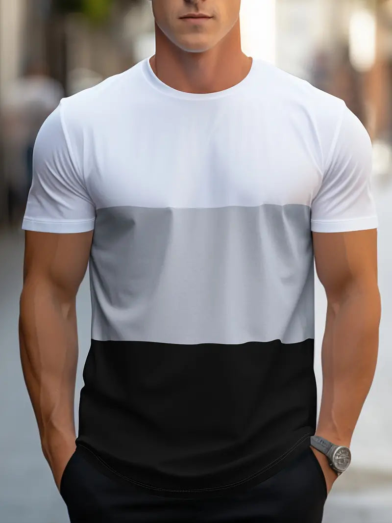 Men's color block tee lightweight breathable fabric vibrant multicolor casual beach summer style
