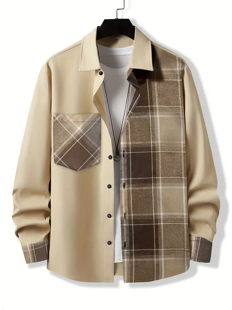 Men's blue checkered long sleeve button-down shirt with classic silhouette for versatile everyday wear