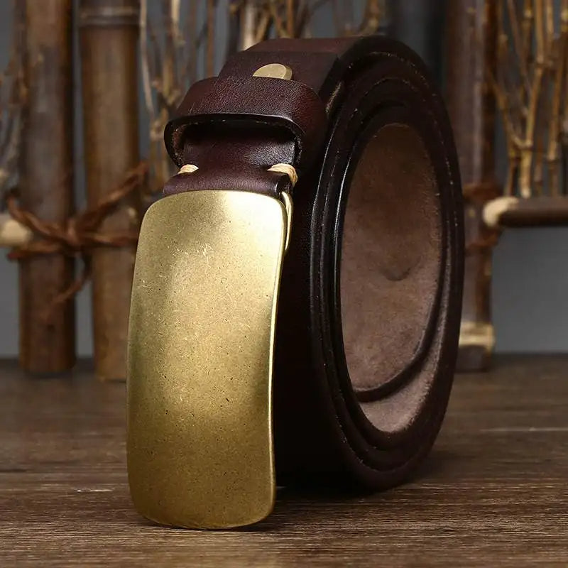 Men's full-grain leather belt solid brass buckle handcrafted vintage style timeless durable brown