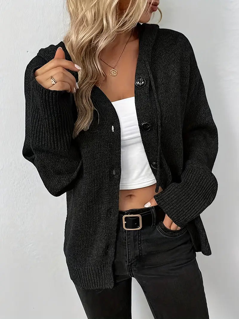 Charcoal cotton-blend cardigan hoodie with built-in hood, tailored fit for year-round professional wear