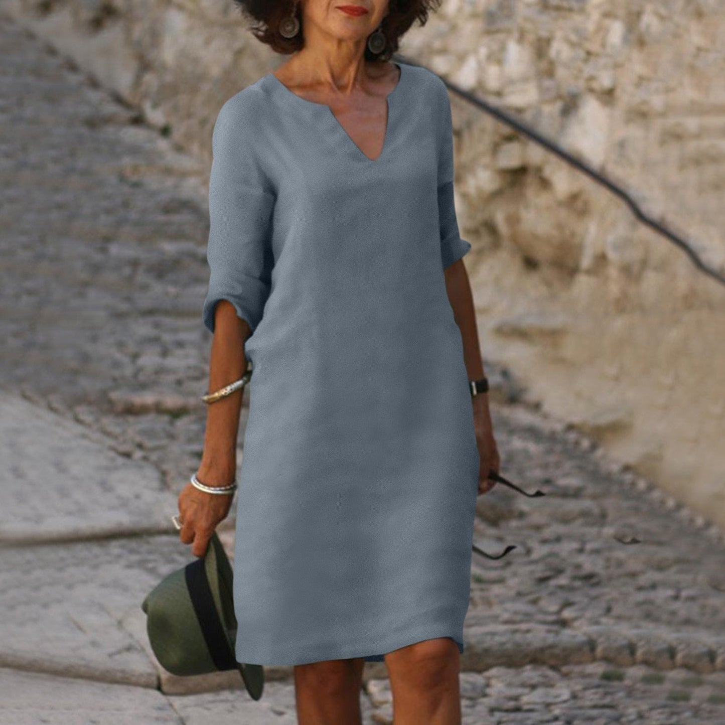 Women's relaxed fit midi dress clean silhouette effortless casual summer style sleeveless design