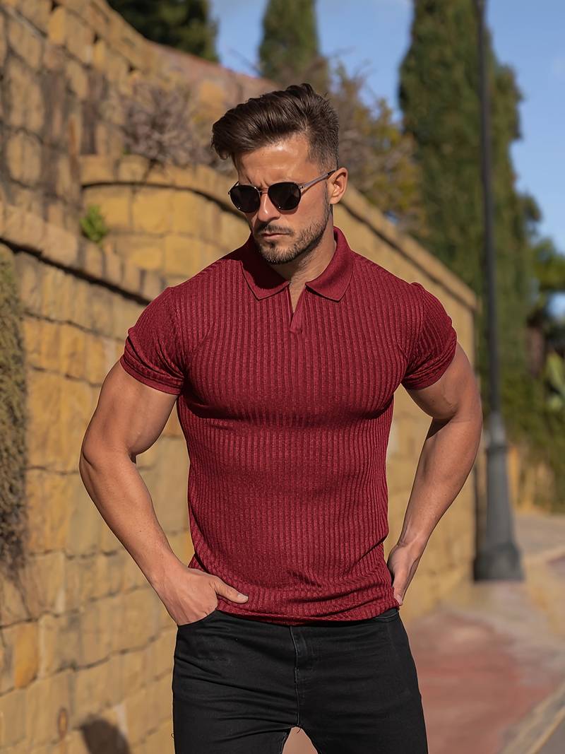 Men's slim fit ribbed shirt modern versatile design for casual and semi-formal wear