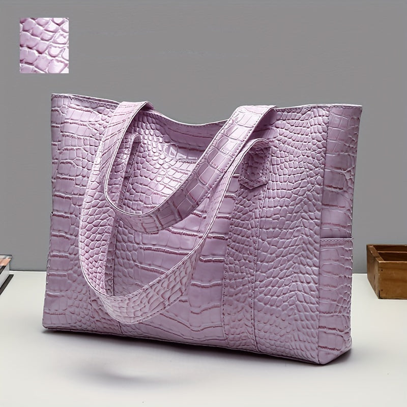 Women's large embossed tote shoulder bag with double straps and spacious interior for everyday use
