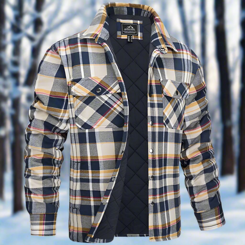 Men's quilted check shirt jacket relaxed fit with snap closure chest pockets casual outerwear