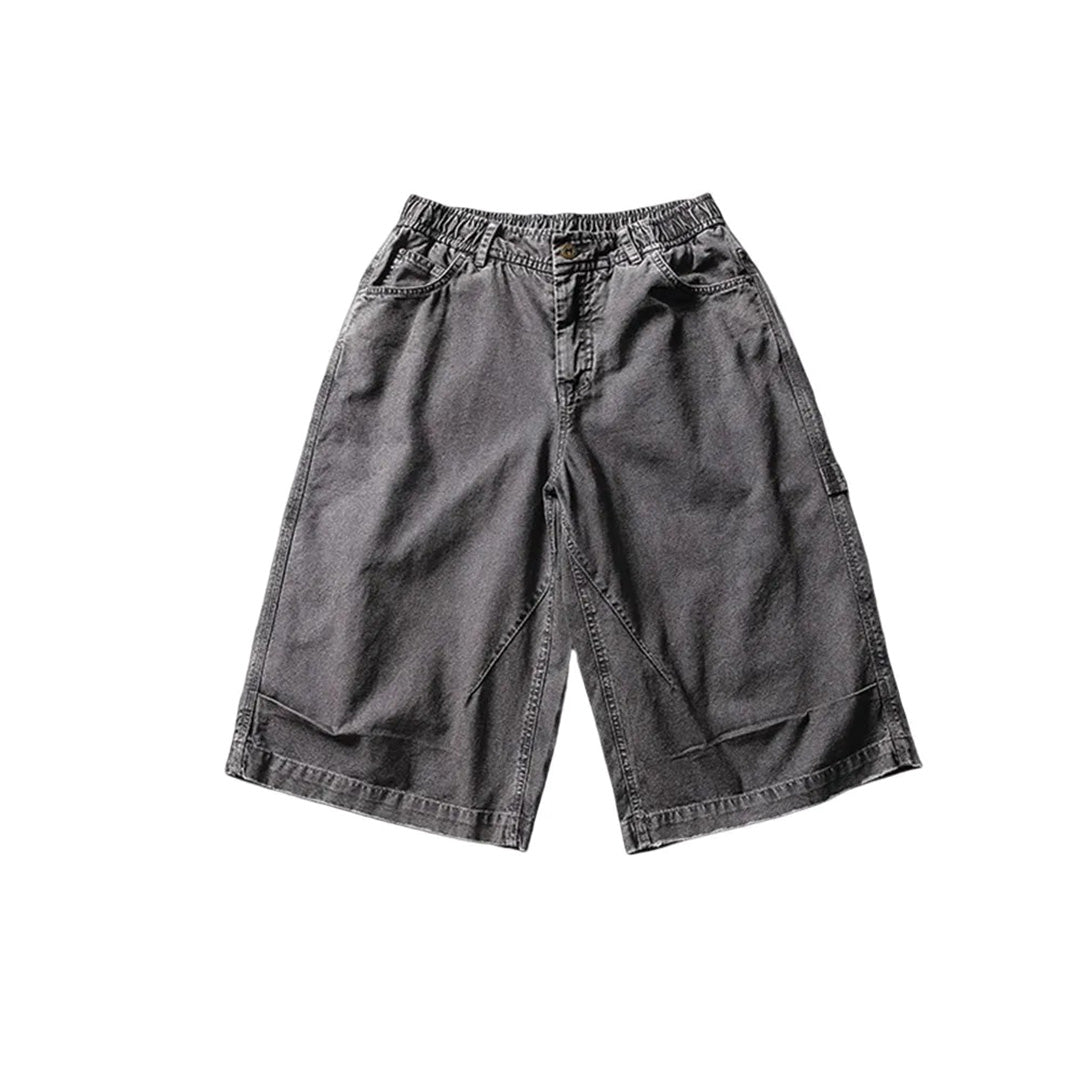 Men's oversized cotton canvas shorts neutral washed finish utility pockets reinforced hem workwear style