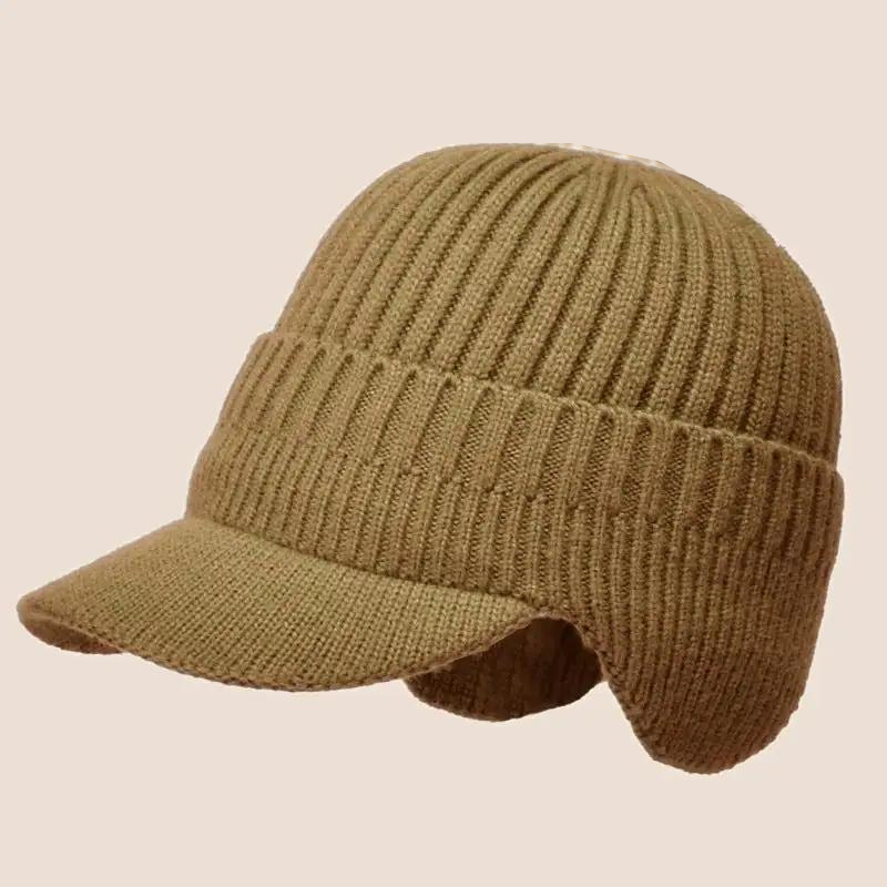Leonard unisex ribbed knit beanie in warm tones, thick winter hat with elegant clean-line silhouette
