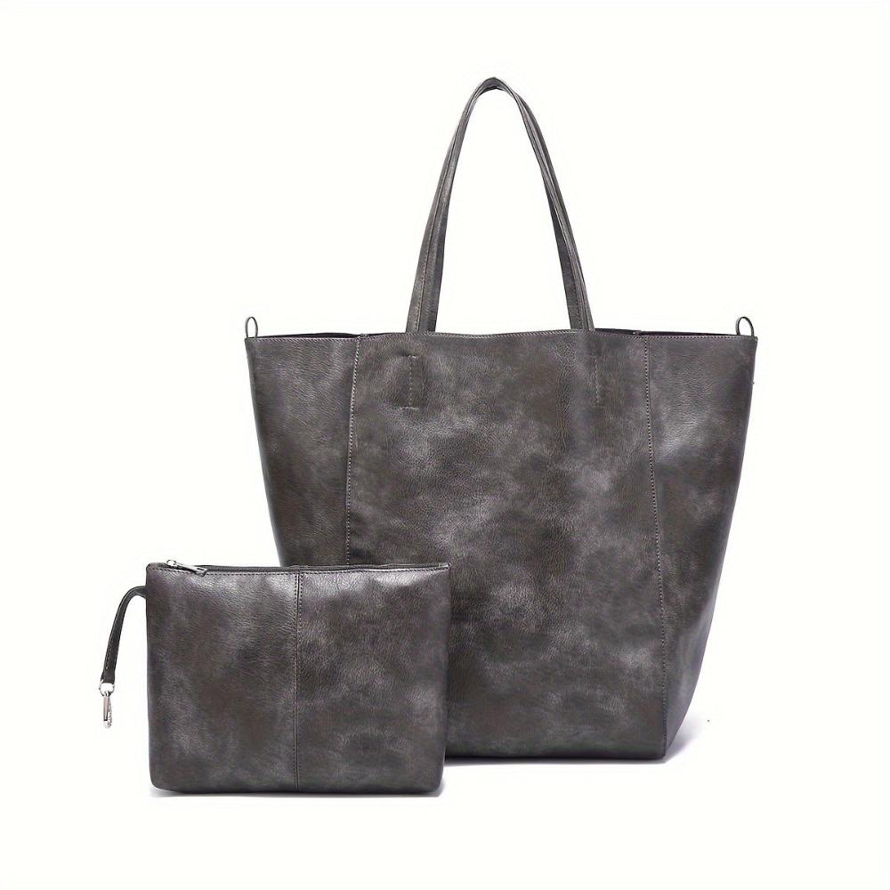 Heather vegan leather tote bag with detachable pouch and dual handles, everyday chic carryall