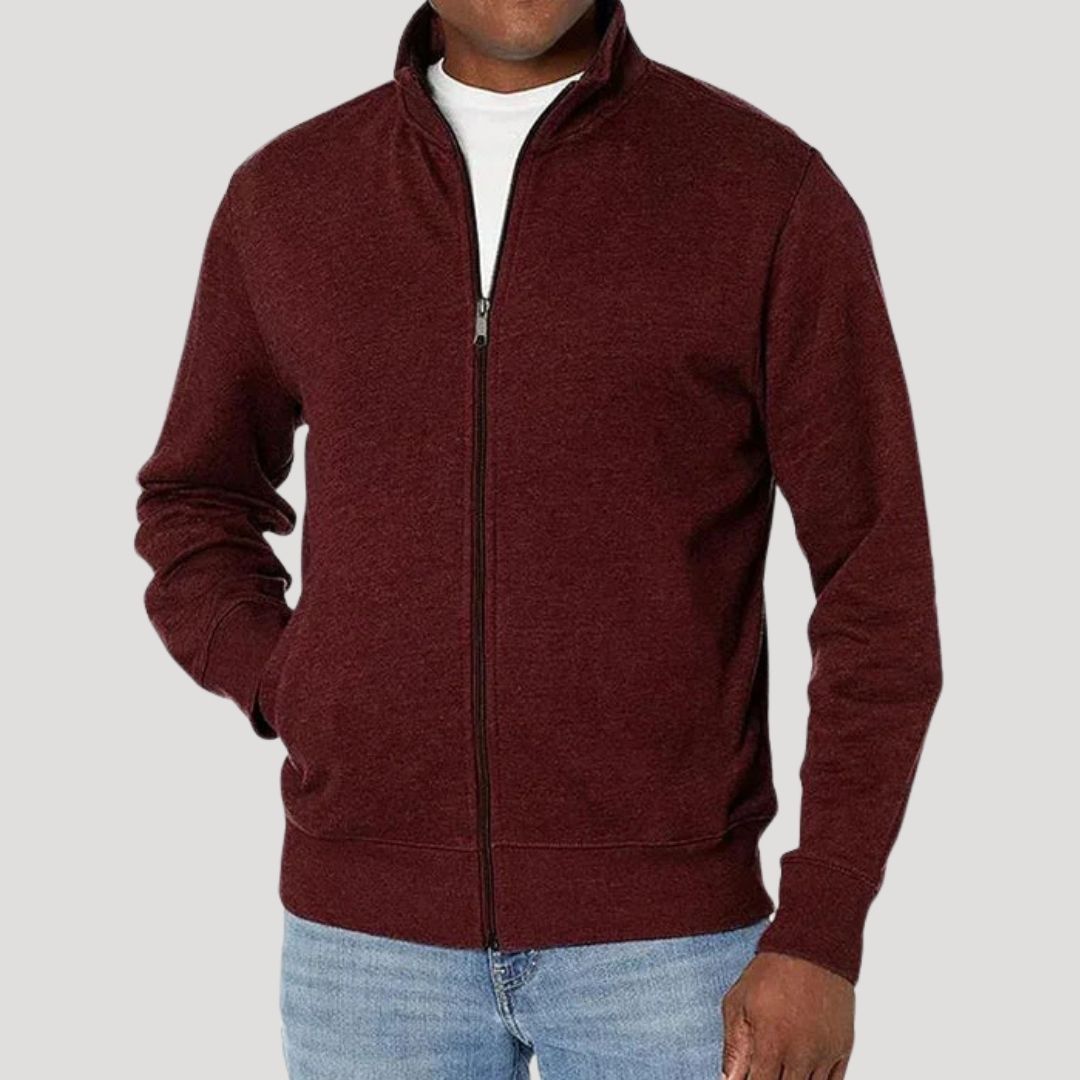 Men's lightweight zip-up casual jacket in neutral tone, modern slim fit with full front zipper