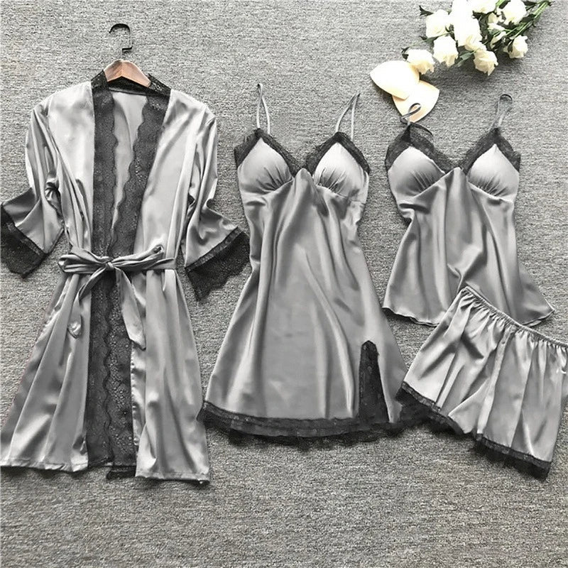 Women's ivory satin pajama set with elegant relaxed silhouette and lustrous smooth fabric finish