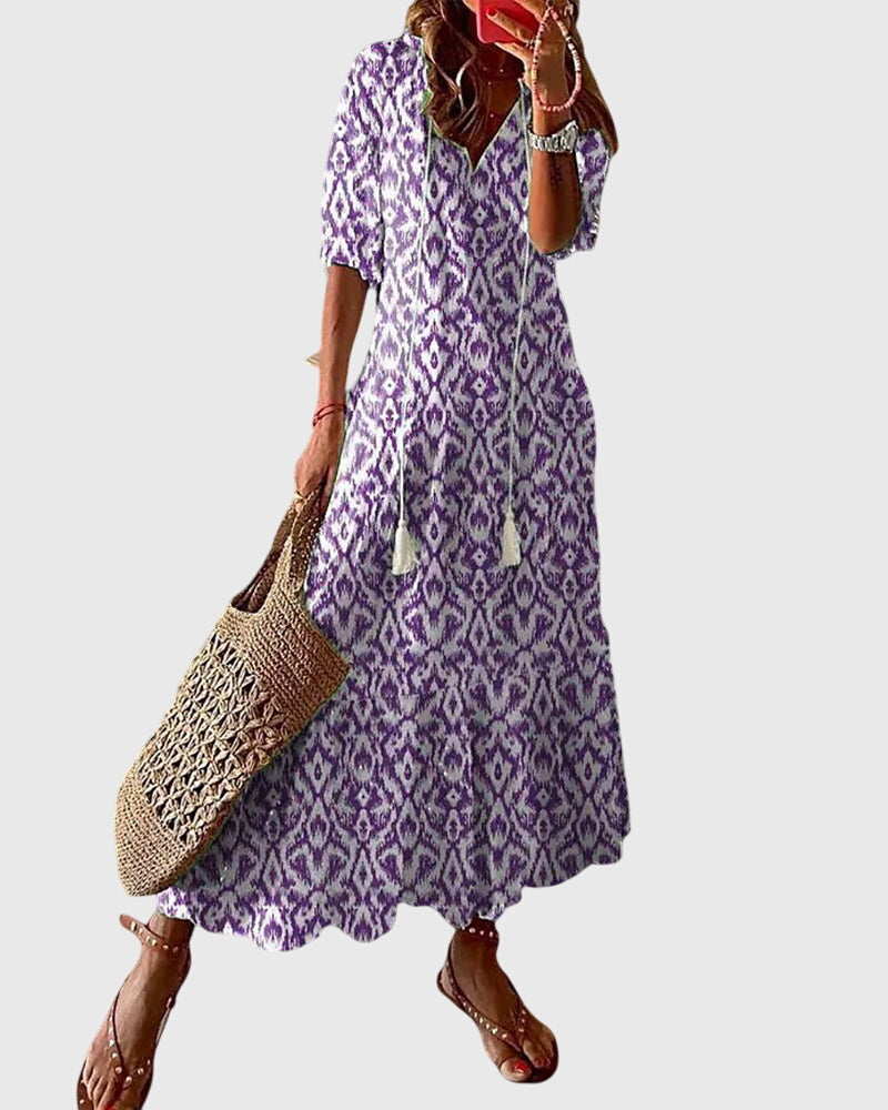 Women's relaxed fit printed summer dress with breezy flowing silhouette for effortless chic style
