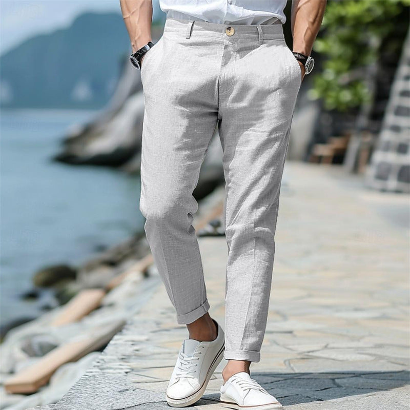 Men's straight-leg linen pants breathable lightweight fabric timeless smart-casual style warm days